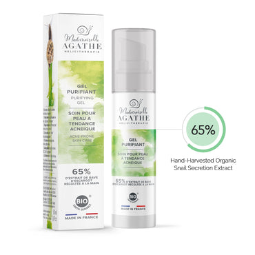 PURIFYING GEL for Acne-Prone Skin Organic Snail Based 65% Pure Snail Extract Airless 30ml